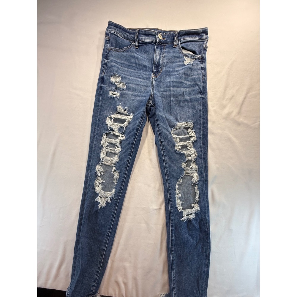 American Eagle Womens 10 Ne(x)t Level Stretch Distressed Skinny Jeans Blue Denim